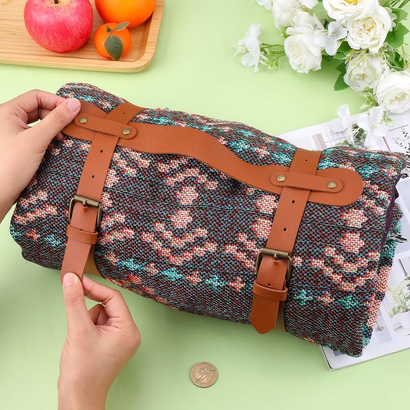CALFOVERA PU Leather Picnic Blanket Carry Strap Portable Leather Handle Belt Rug Carrier Brown Outdoor Motorcycle Bedroll Adjustable Yoga Mat Strap Holder for Carpet Home Camping Travel Beaches - Image 3